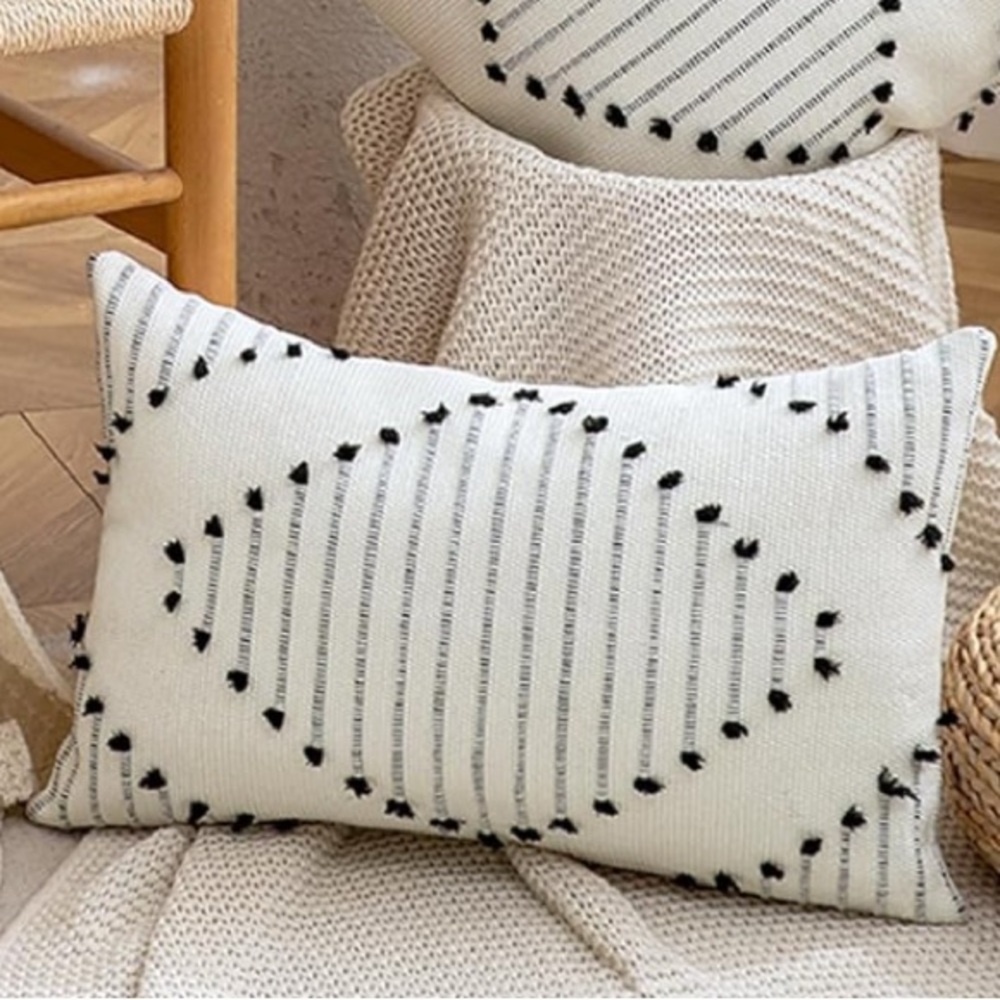 White and Black Boho Throw Pillow Cover